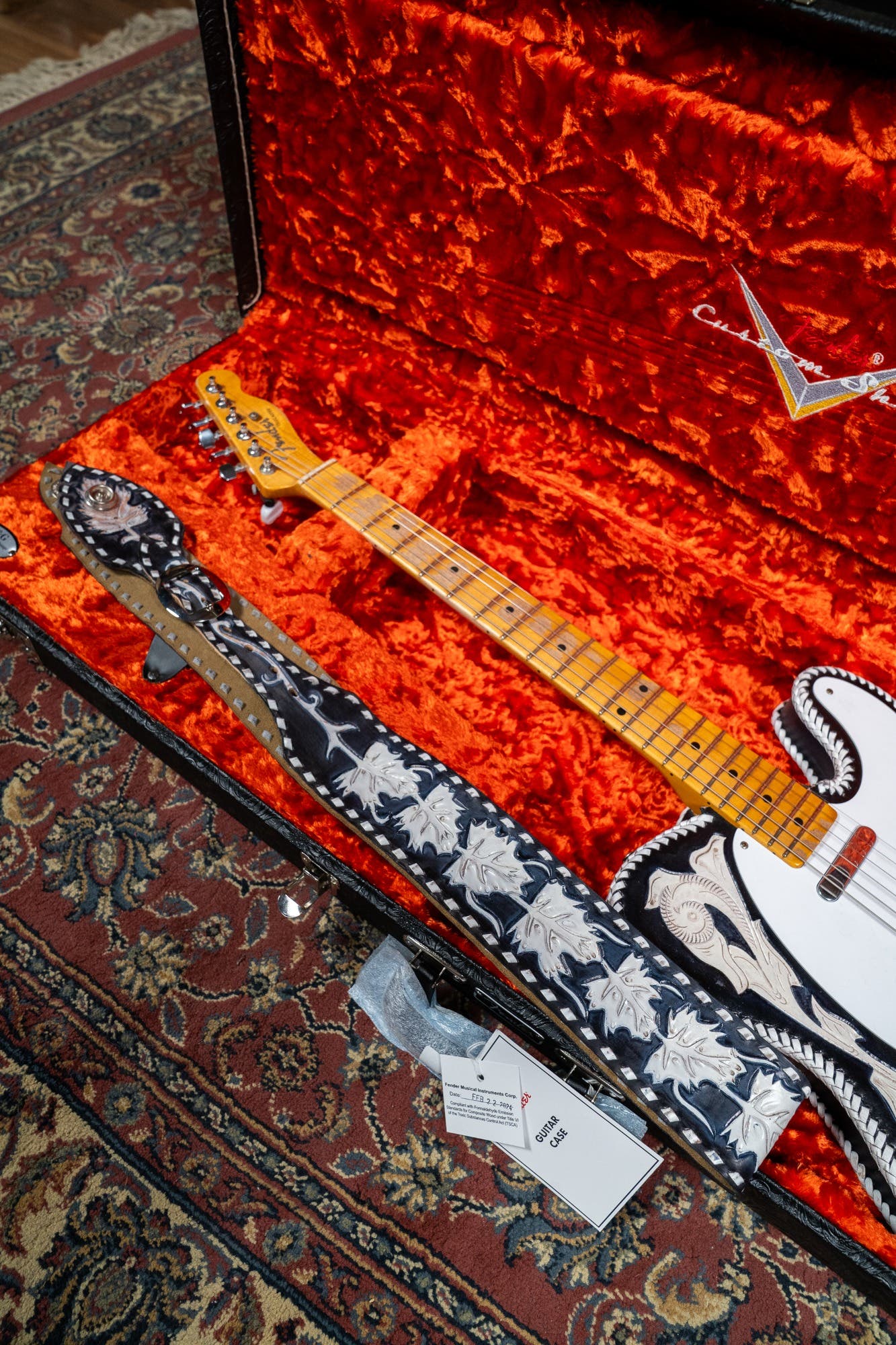 Fender Custom Shop Masterbuilt Waylon Jennings BTB 54' Telecaster Relic - Black and White Tooled Leather over Butterscotch Blonde