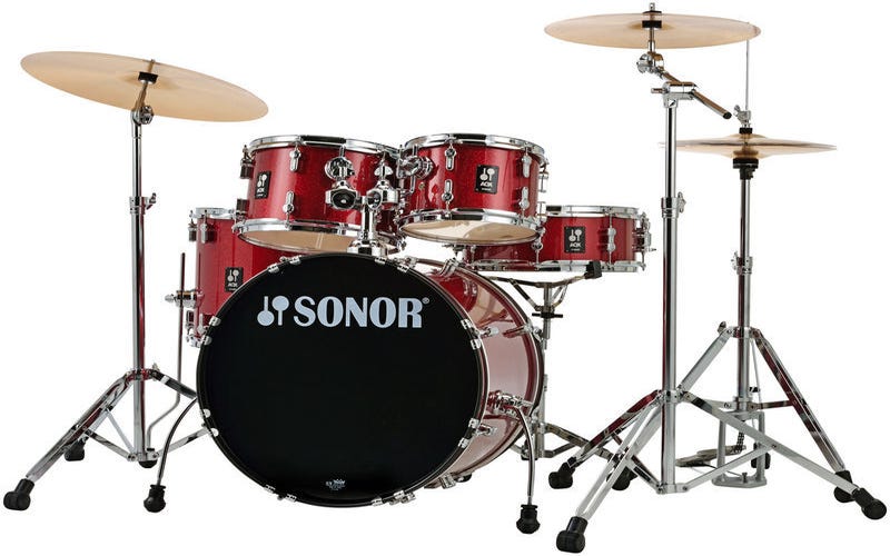 Sonor AQX Studio Drum Kit w/Hardware + Cymbals - Red Moon Sparkle