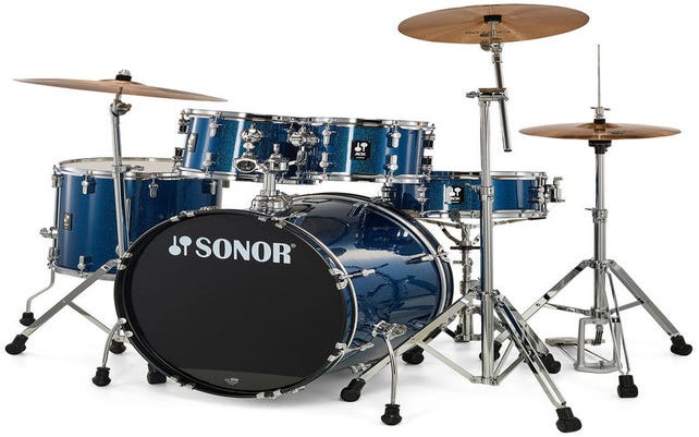 Sonor AQX Stage Drum Kit w/Hardware + Cymbals - Blue Ocean Sparkle