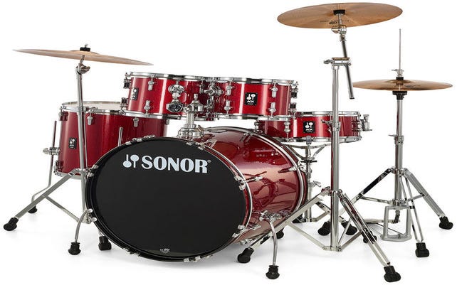 Sonor AQX Stage Drum Kit w/Hardware + Cymbals - Red Moon Sparkle