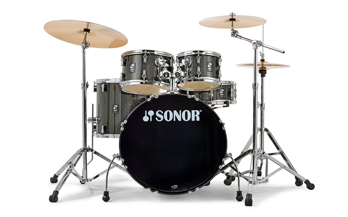 Sonor AQX Stage Drum Kit w/Hardware + Cymbals - Black Midnight Sparkle