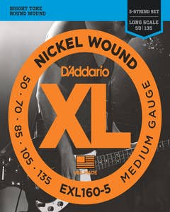 Daddario EXL160-5 5-string nickel wound bass string set 50-135
