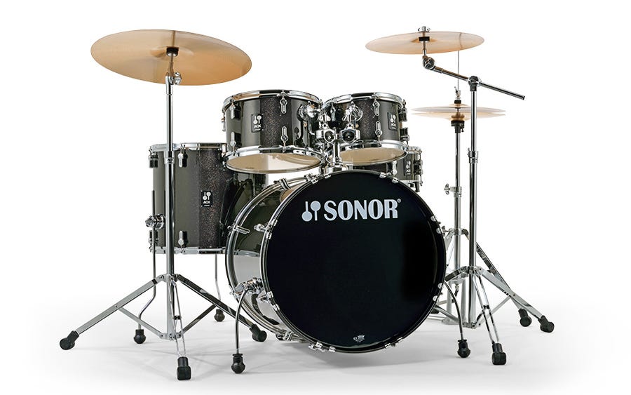 Sonor AQX Stage Drum Kit w/Hardware + Cymbals - Black Midnight Sparkle