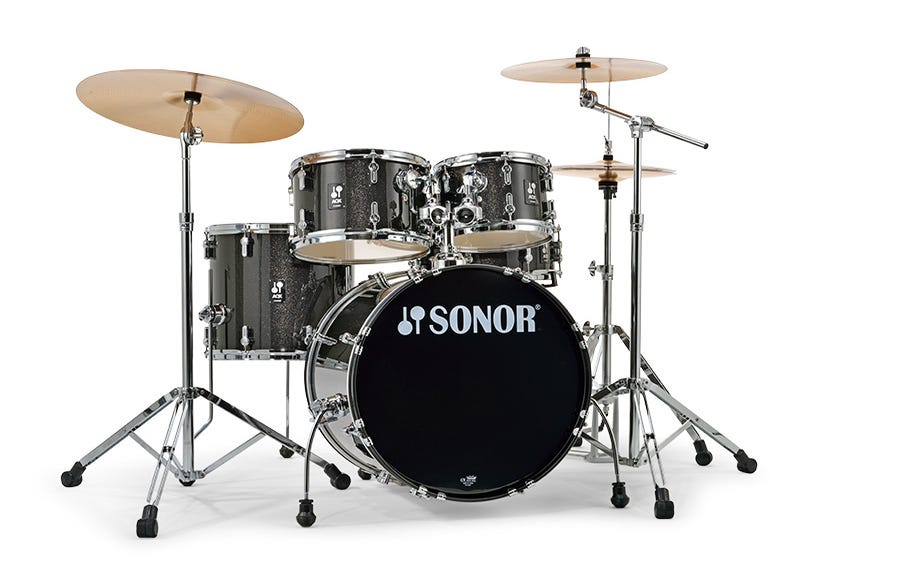 Sonor AQX Studio Drum Kit w/Hardware + Cymbals - Black Midnight Sparkle