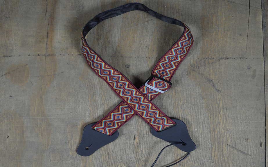 Colonial Leather Jacquard/Poly Ukulele Strap - Red Psychedelic