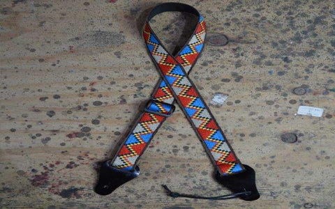 Colonial Leather Jacquard/Poly Ukulele Strap - Red/Yellow/Blue