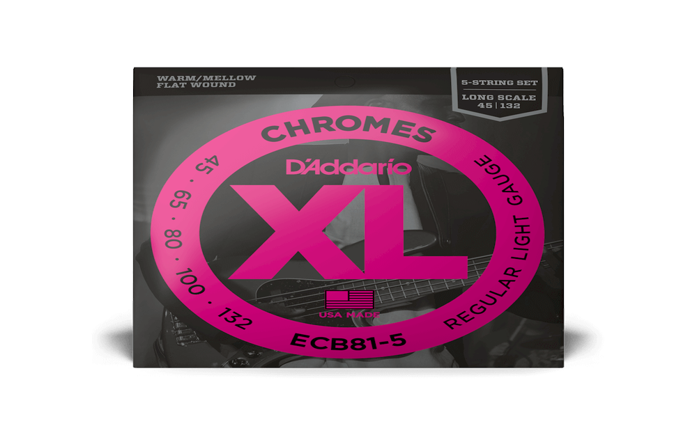 D'Addario XL Chromes Flatwound Bass Strings - 45-132 - 5-String Set (Long Scale)