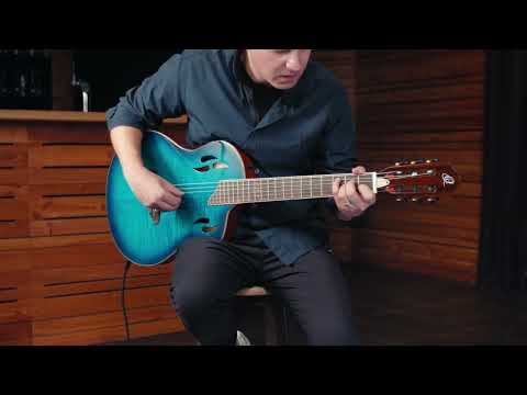 Ortega TourPlayer Electric Nylon String Guitar - Gloss Blue (RTPDLX-FMA)