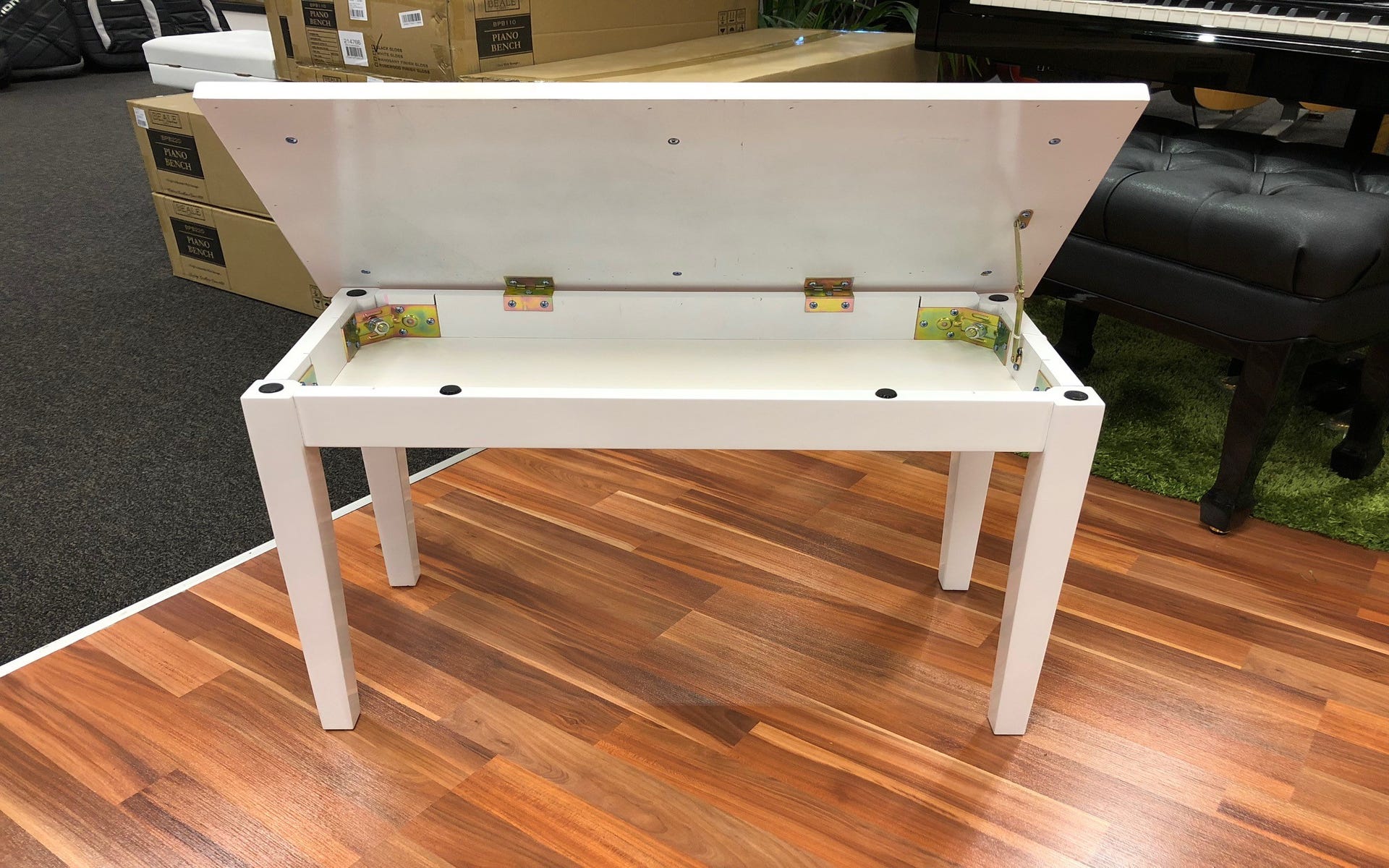 Beale BPB110WH Duet Piano Bench w/Storage - Polished White
