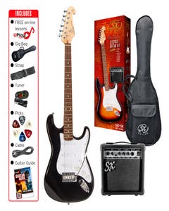 SX SE1SK34B "ST" Style 3/4 Electric Guitar Package - Black