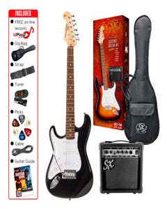SX SE1SK34LHB "ST" Style 3/4 Electric Guitar Package - Left Handed - Black