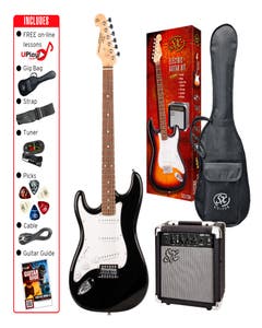 SX SE1SKLHB "ST" Style Electric Guitar Package - Left Handed - Black