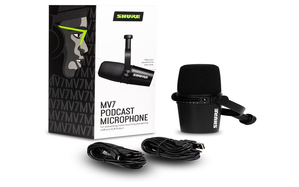 Shure MV7 Podcast Microphone w/USB + XLR Connectivity - Black